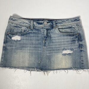 Aeropostale Jean Skirt Juniors 9/10 Distressed Y2K Raw Hem Denim Mini Low Rise